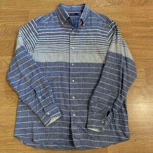 Cremieux Collection Shirt Men's 100%‎ Linen Blue Striped Button Down Long Sleeve